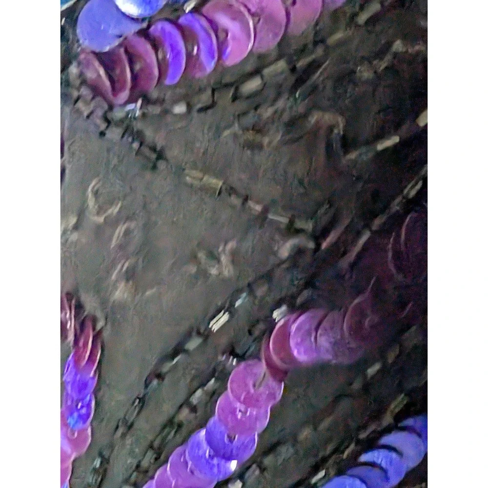 Laurence Kazar Vintage Sequin Beaded Jacket Purple Teal Black Open‎ Front Blazer